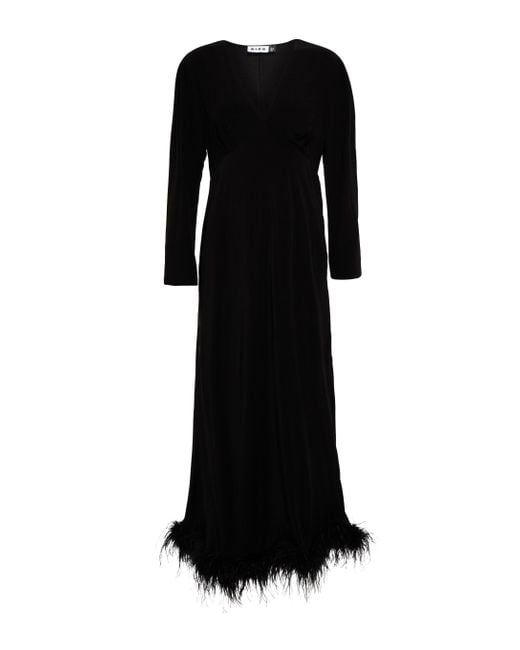 Rixo Black Mya Feather-trimmed Midi Dress