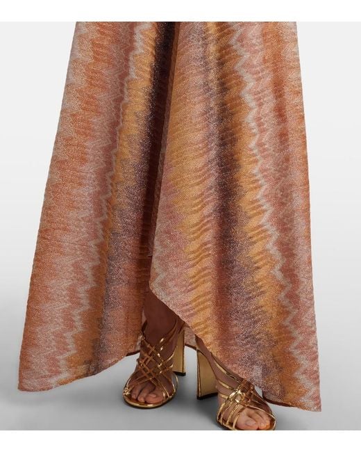 Missoni Brown Gathered Asymmetric Lame Maxi Dress