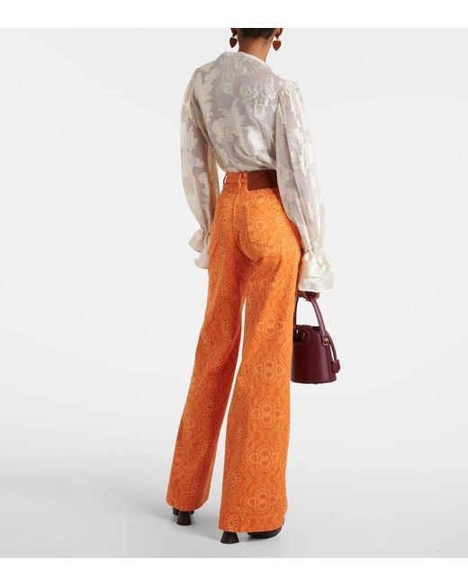 Etro Orange Bedruckte High-Rise Flared Jeans