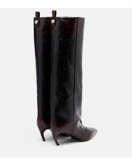 The Attico Black Lea Snake-Effect Leather Knee-High Boots