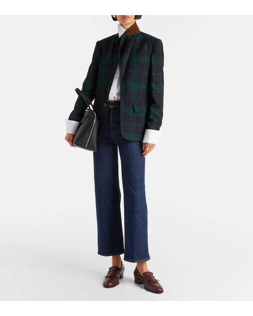 Jeans Cropped A Gamba Larga E Vita Alta di FRAME in Blue