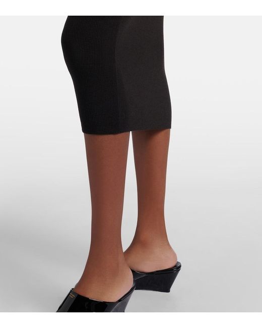 Prada Black Ribbed-Knit Virgin Wool Midi Dress