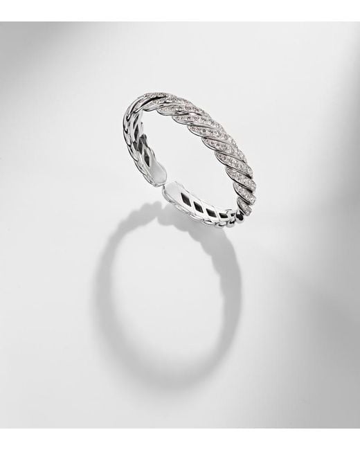 David Yurman Metallic Sculpted Cable Flex 18Kt Bracelet With Diamonds