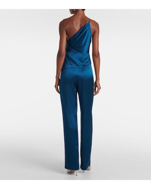 The Sei Blue Gathered Silk Satin Top