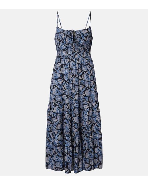 Ulla Johnson Blue Aydin Floral Cotton-Blend Midi Dress