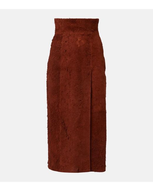 Jupe Midi En Daim Alexander McQueen en coloris Brown
