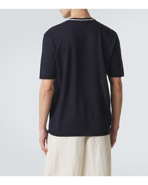 Giorgio Armani Blue Logo Linen And Silk T-Shirt for men