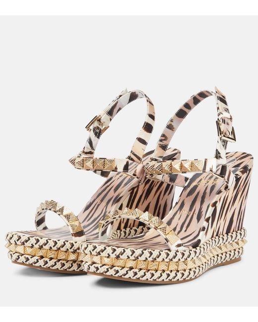 Christian Louboutin Metallic Pyraclou 110 Satin Wedge Sandal