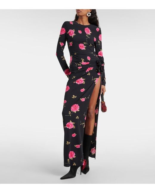 Magda Butrym Black Floral-Applique Satin Sock Boots