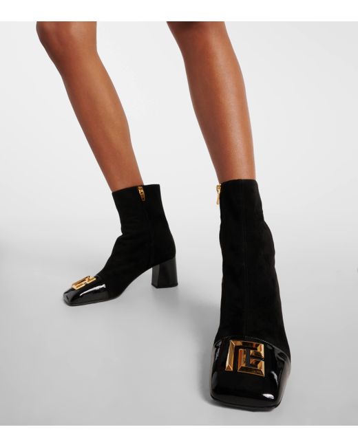 Balmain Black Edna Suede And Patent Leather Ankle Boots