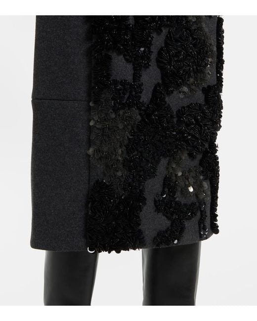 Plan C Black Sequined Wool-Blend Midi Skirt