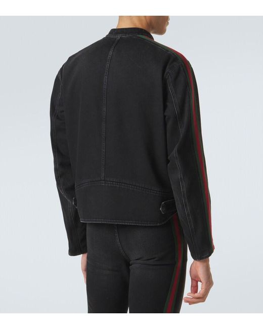 Gucci Black Web Stripe Denim Biker Jacket for men