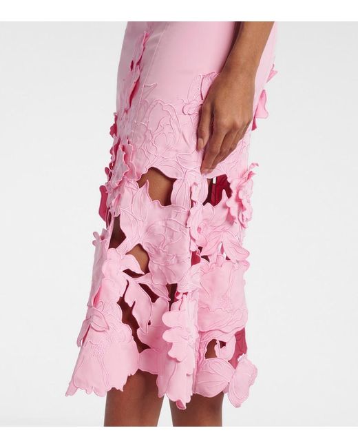 LEO LIN Pink Emily Floral-Applique Midi Dress