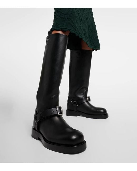 Burberry Black Leather Saddle High Boots