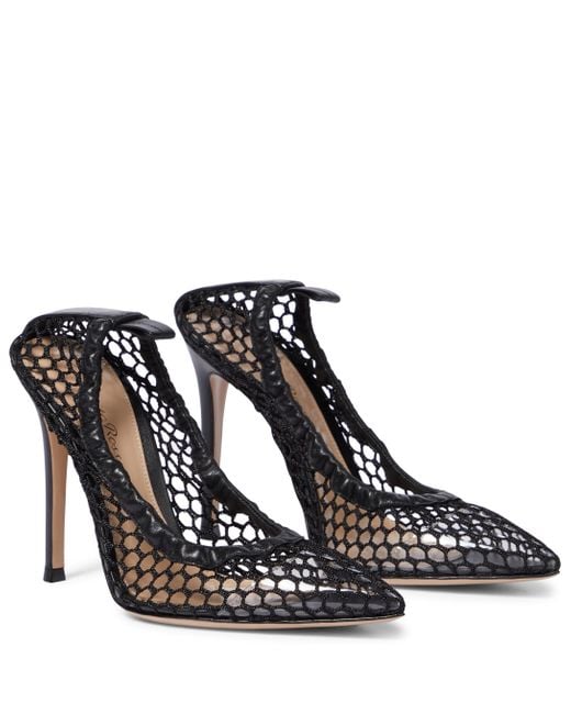 Gianvito Rossi Black Alisia 105 Leather-trimmed Mesh Pumps