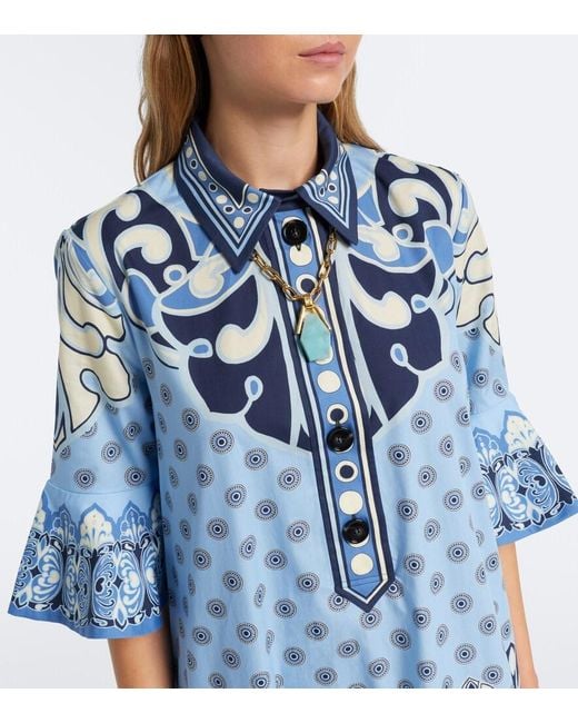 LaDoubleJ Blue Artemis Printed Cotton Poplin Maxi Dress