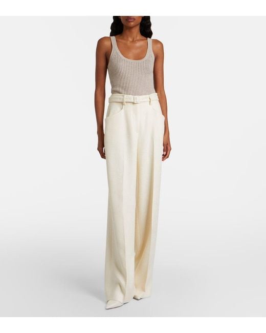 Gabriela Hearst White Norman Belted Silk And Wool Wide-Leg Pants