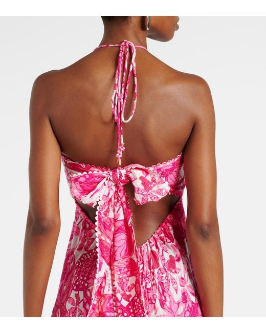 Poupette Pink Carla Printed Halterneck Maxi Dress