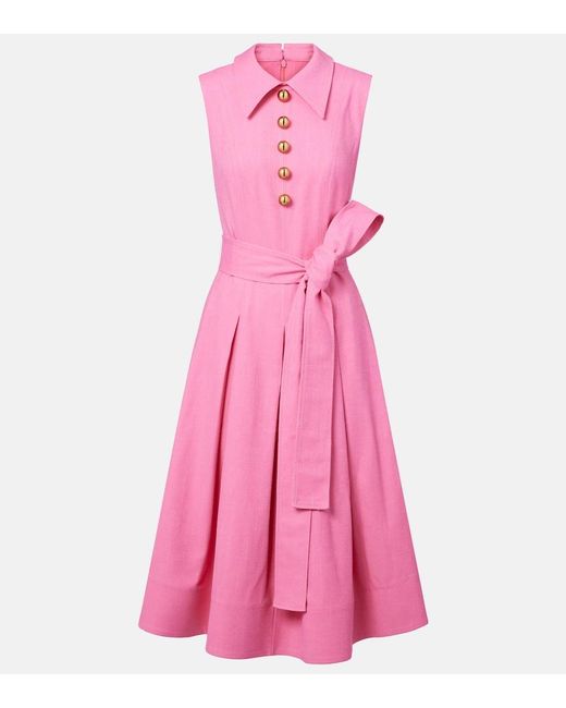 Carolina Herrera Pink Belted Twill Midi Dress