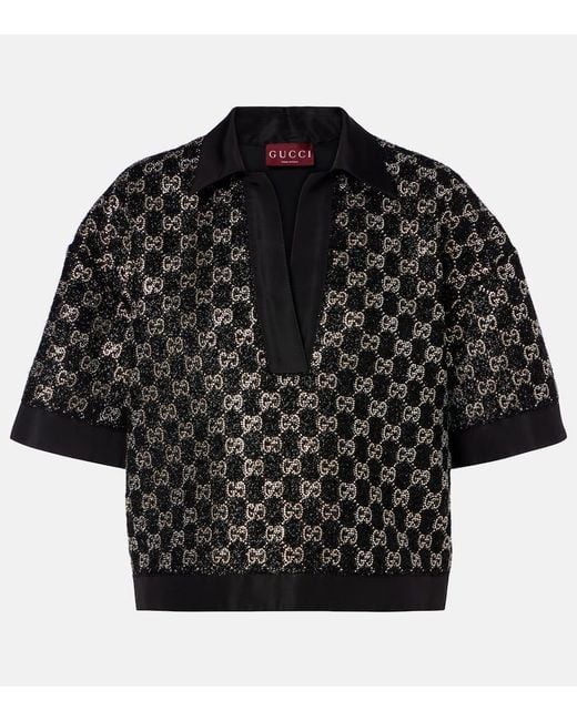 Gucci Black Gg Embellished Top