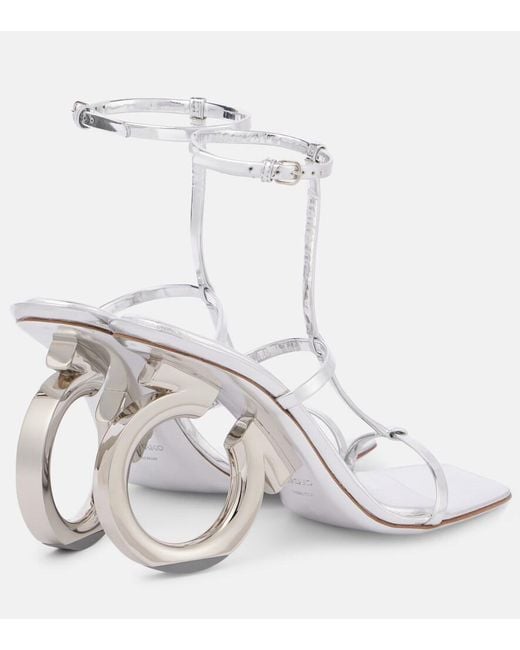 Ferragamo White Elina 105 Metallic Leather Sandals