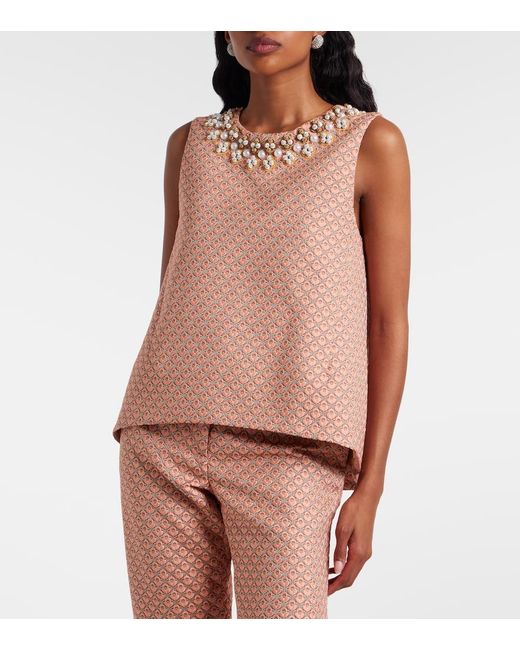 LaDoubleJ Pink La Scala Floral Jacquard Top