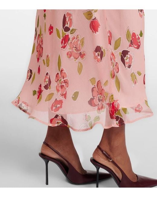 Rixo Pink Clarice Floral Lace-Trimmed Midi Dress