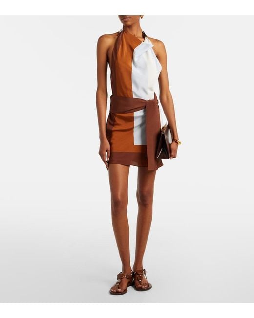 Sir Brown Striped Halterneck Silk Minidress
