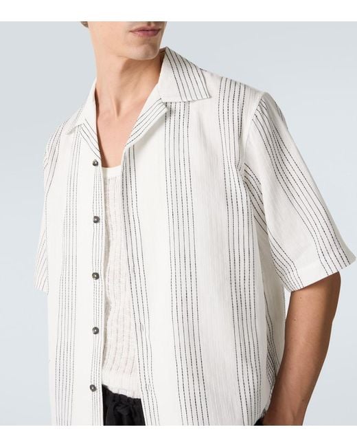 Commas White Textured Striped Cotton Bowling Shirt for men