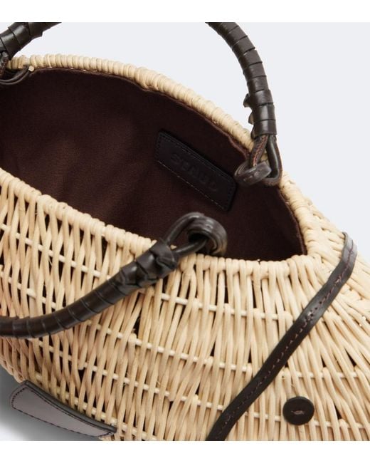 Staud Brown Cleo Small Wicker Top-Handle Bag