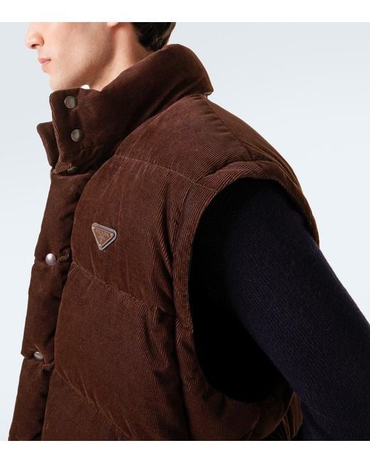 Prada Brown Convertible Cotton Corduroy Down Jacket for men