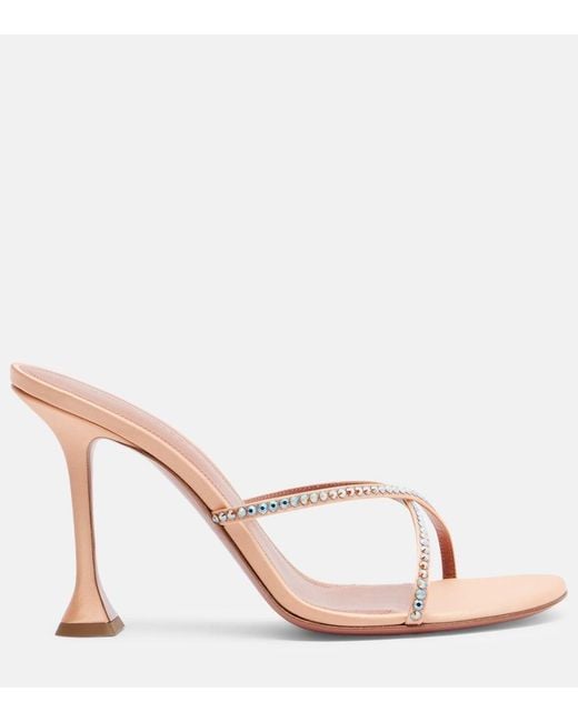 AMINA MUADDI Pink Sally Crystal-Embellished Satin Mules