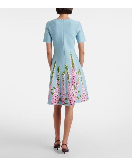 Oscar de la Renta Blue Floral Jacquard Minidress