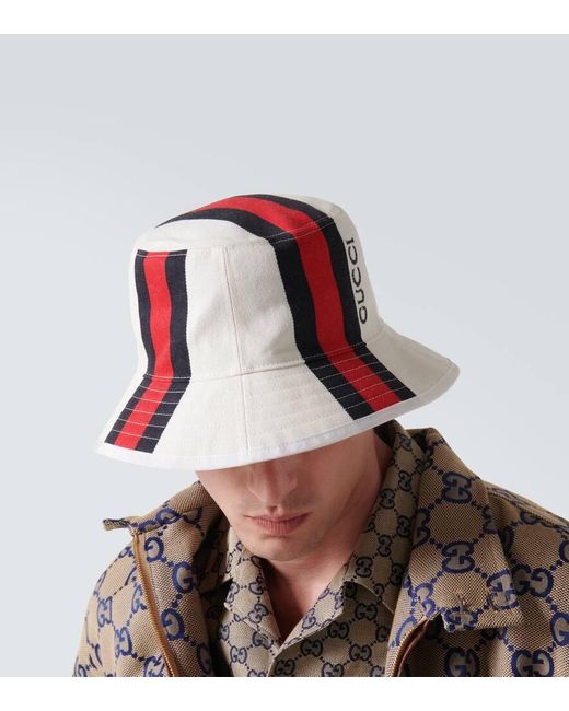 Cappello da pescatore Web Stripe di Gucci in White da Uomo