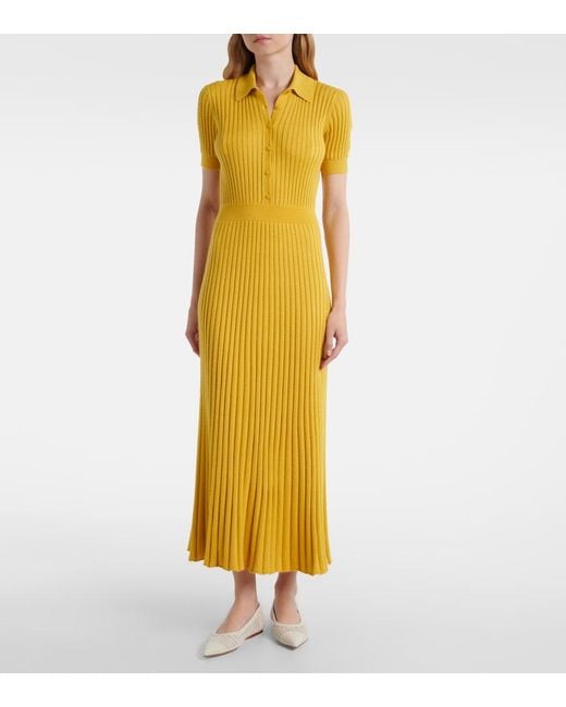 Gabriela Hearst Yellow Pleated Cashmere And Silk Polo Dress