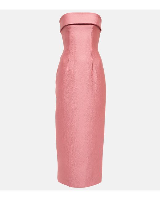 Emilia Wickstead Keeley Strapless Satin Midi Dress in Pink | Lyst