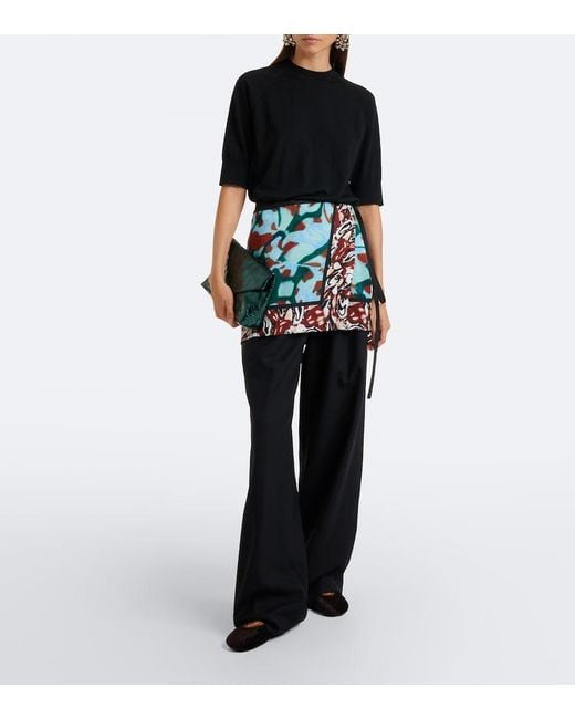 Dries Van Noten Black Leather-Trimmed Velvet Ballet Flats
