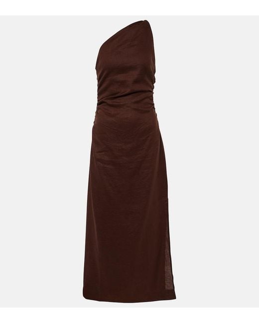 Faithfull The Brand Brown Jomana One-Shoulder Linen Midi Dress