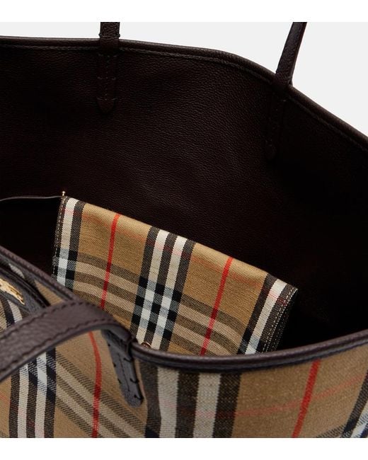 Burberry Black Reversible Check Medium Leather Tote Bag