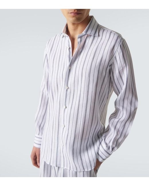 Fedeli White Striped Linen Shirt for men