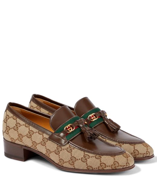 Gucci Brown Paride Canvas And Leather Loafers