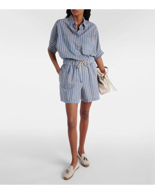 Brunello Cucinelli Blue Striped Cotton And Silk Shorts
