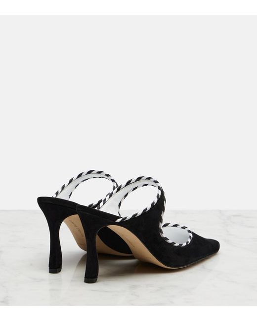 Manolo Blahnik Black Pura Suede Mules