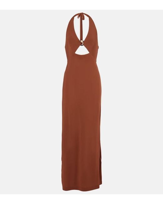 Max Mara Brown Ghiotto Halterneck Cutout Maxi Dress