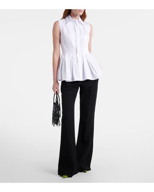 Sportmax White Certosa Peplum Cotton Poplin Shirt