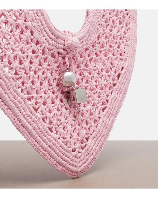 Jacquemus Pink Spiaggia Coeur Small Raffia Top-Handle Bag