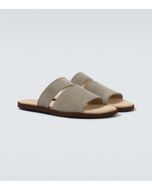 Brunello Cucinelli White Logo Suede Sandals for men