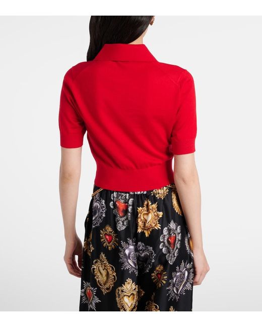Dolce & Gabbana Red Knitted Cashmere And Silk Polo Shirt