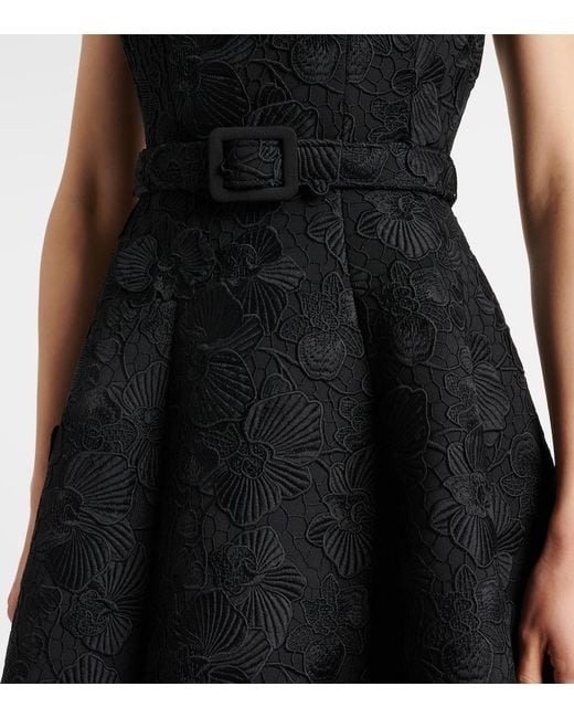 Oscar de la Renta Black Orchid Embroidered Guipure Lace Midi Dress
