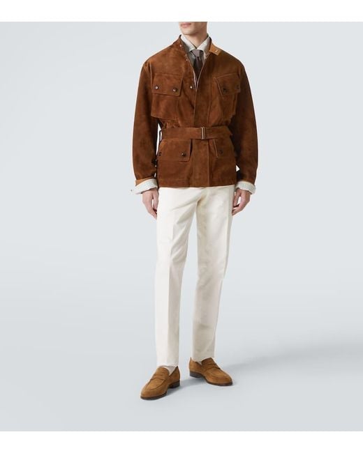 Dunhill Brown Belted Suede Field Jacket for men
